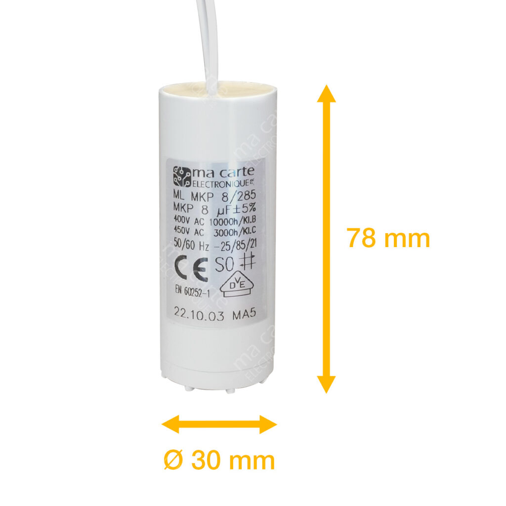 Condensateur 8uF 8µF démarrage permanent pour moteur avec fils